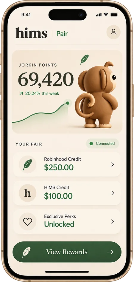 A phone showing the $JORKIN and $HIMS pair
